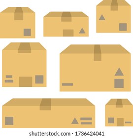Paket in Kartons. Karton auf der Fläche. Cartoon flache Abbildung. Warenlager und Postfach Lieferung der Ladung. Verpackte Waren. Pile von braunen Gegenständen