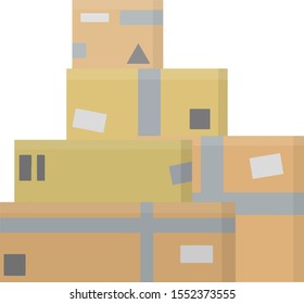 Set of parcels in cardboard boxes. Warehouse and mail item. Delivery of cargo. pile of brown objects. Square carton. Cartoon flat illustration. Packed goods