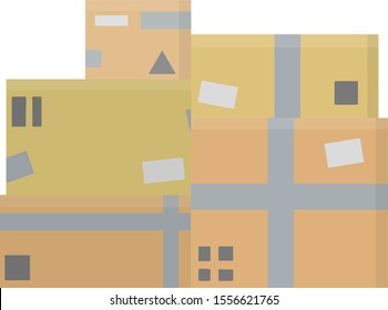Set of parcels in cardboard boxes. Warehouse and mail item. Delivery of cargo. pile of brown objects. Square carton. Cartoon flat illustration. Packed goods