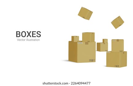 Paket von Paketen. Vorlage von Einkaufspaketen. Kartonboxen für Verpackung und Warenbeförderung. 3D-Vektorgrafik
