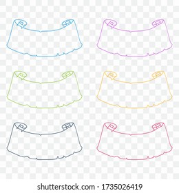 Set of parchment paper cuts in different colors on a transparent background. Vector parchment for stickers, banners, labels.