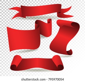 A set of parchment red scrolls. Vector illustration.