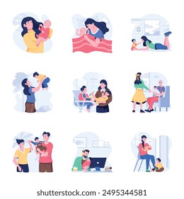 Set of Parenthood Flat Illustrations 

