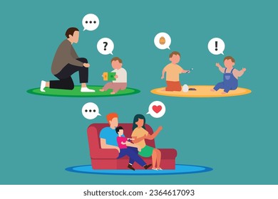 Set of parents playing with children 2d vector illustration concept for banner, website, landing page, flyer, etc