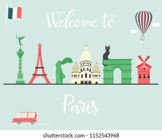 Set of Paris Attractions and famous places