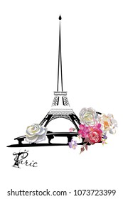 Set of Paris illustrations with fashion girls, cafes and musicians. Vector illustration.