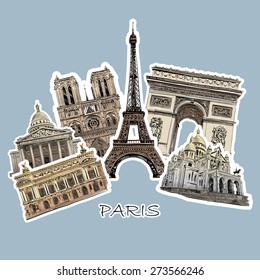 Set of paris landmarks, vector illustration