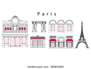 Set of paris landmarks, vector illustration