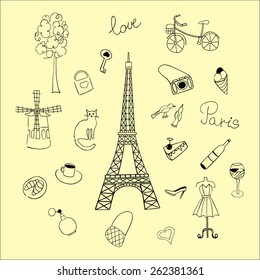 Set of paris symbols hand drawn.
