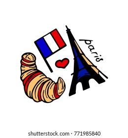 Set in Paris vector illustration. Doodle style. Design, print, decor, textile, paper