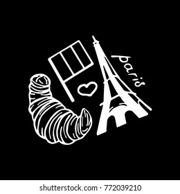 Set in Paris vector illustration. Doodle style. Design, print, decor, textile, paper