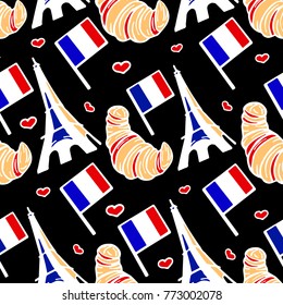 Set in Paris vector illustration. Doodle style. Design, print, decor, textile, paper
