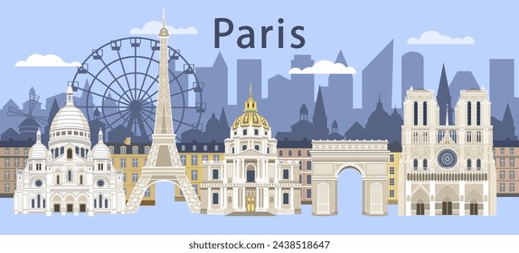Set of the Parisian landmarks in flat color style