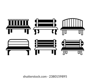 set of park bench wood metal outdoor garden street furniture icons design black white collections template isolated	