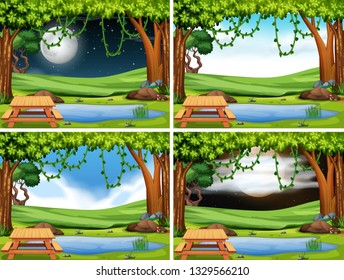 Set of park landscape illustration