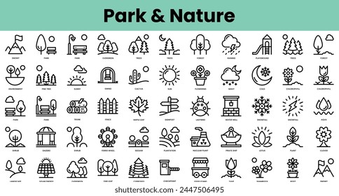 Set von Park- und Natursymbolen. Linearformat-Symbol-Paket. Vektorillustration