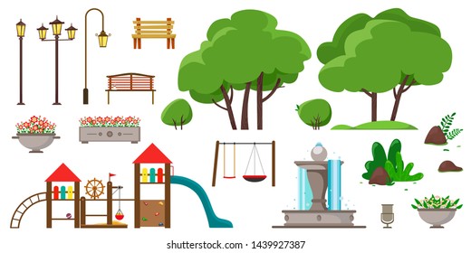 Set Park Playground Different Elements Trees Stock Vector (Royalty Free ...