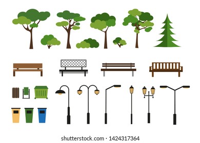 Set of park and sity elementsor icons. Vector constructor for sity urban design. 