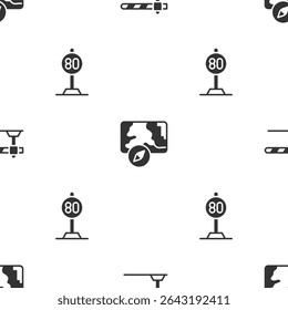 Set Parking car barrier, City map navigation and Speed limit traffic on seamless pattern. Vector