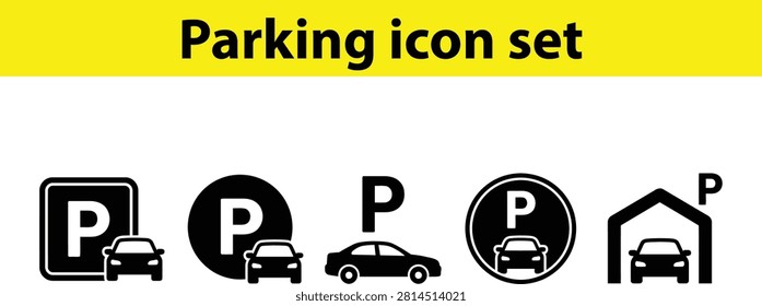 Set of parking icons featuring different symbols and vehicle illustrations