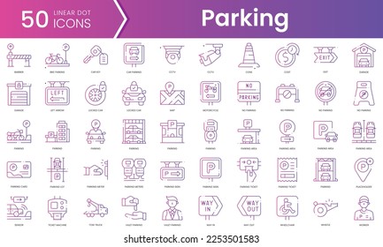 Set of parking icons. Gradient style icon bundle. Vector Illustration