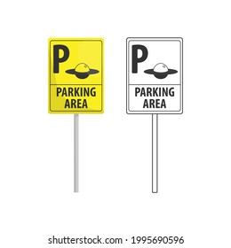 Set of parking sign icons for UFO. funny parking sign. flat design vector illustration isolated on white background.