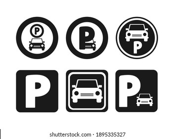 Set of parking signs for cars. Parking is allowed.