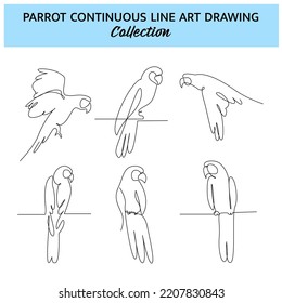 Set von Papageivogel eine durchgehende Linie Zeichnung. Rutsche Dekoration handgezeichnet Elemente. Vektorgrafik von minimalistischem Stil auf weißem Hintergrund.