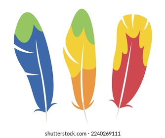 Set of parrot feathers in flat style. Beautiful design elements.