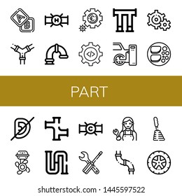 Set of part icons such as Blocks, Pipes, Pipe, Setting, Settings, Tires, Chicken breast, Deaf, Boat engine, Piping, Mechanic, Gearstick, Wheel , part