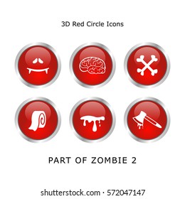 Set Part Of Zombie 2 3d Red Circle Icons Web Designers Mobile U i Designers