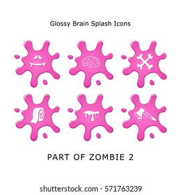 Set Part Of Zombie 2 Glossy Brain Splash Icons Web Designers Mobile U i Designers