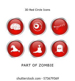 Set Part Of Zombie 3d Red Circle Icons Web Designers Mobile User Interface Designers