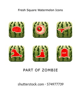 Set Part Of Zombie Objects Fresh Square Watermelon Icons Web Designers Mobile User Interface Designers