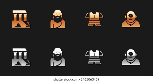 Set Parthenon, Socrates, Body armor and Cyclops icon. Vector