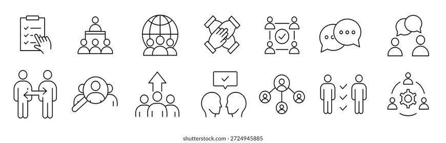 Conjunto de negocios de colección de iconos de línea de asociación