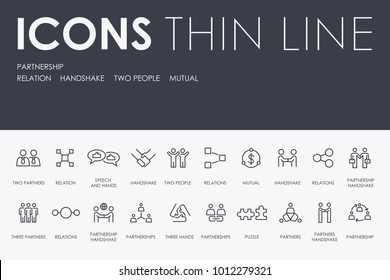 Set of PARTNERSHIP Thin Line Vector Icons and Pictograms