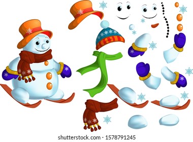 Set of parts to create a snowman. Vector illustration.