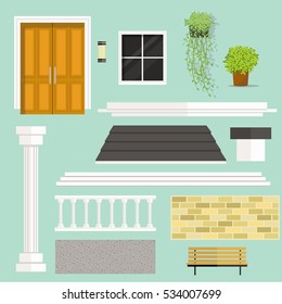 Set of Parts of House Building Isolated.Vector Illustration.