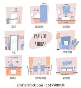 Set of parts of the house. Set of rooms. Vector illustration on white background