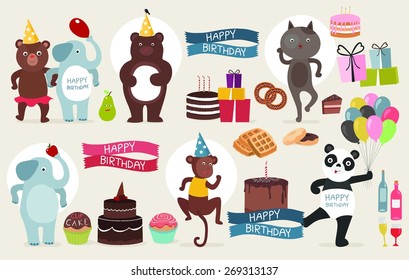 Set of party animals and illustrations.