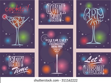 Set of party announcement designs with unusual letters