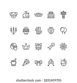 Set of party and celebration icons in line style. For your design, logo. Vector illustration.