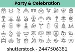 Set of party and celebration icons. Linear style icon bundle. Vector Illustration