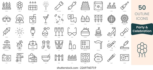 Set of party and celebration icons. Thin linear style icons Pack. Vector Illustration