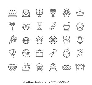 Set of party and celebration icons. For your design, logo. Vector illustration.