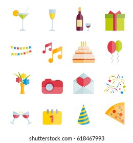 Set of party and celebration vector flat icons for web, mobile apps design