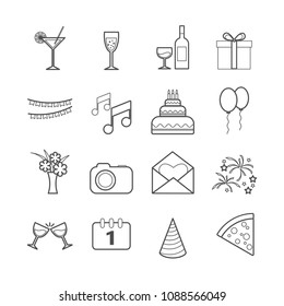 Set of party and celebration vector line icons for web design
