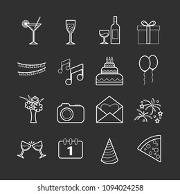 Set of party and celebration vector line icons for web design