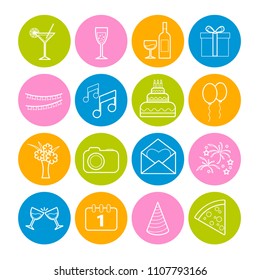 Set of party and celebration vector line icons for web design